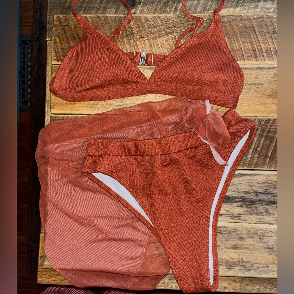 Rust color Bikini set with cover wrap
